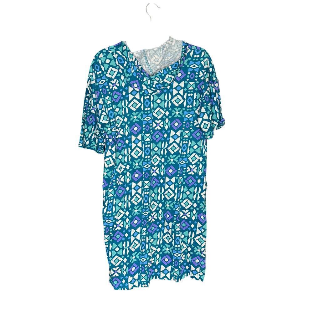 Stan Herman Women's sz Medium 100% Cotton Hooded Pullover Lounger Teal Wave Blue - Picture 3 of 7